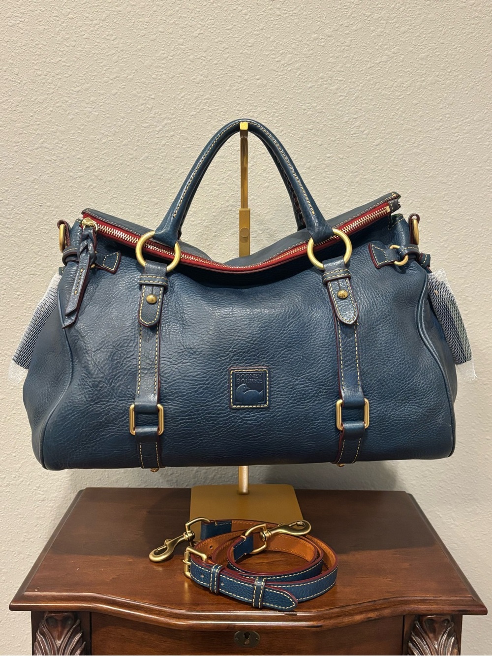 Dooney & Bourke Florentine Large Satchel Denim Blue with Red Interior - Picture 3 of 15